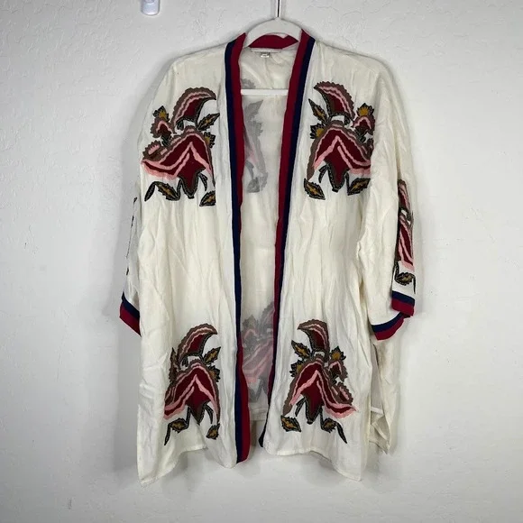 Elevenses Anthropologie Kimono Jacket Embroidered Floral Boho Festival One Size - Picture 3 of 15